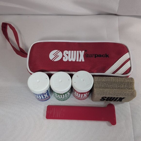 VTG Swix Ski Wax EXTRA Blue Red Green 3 Sticks Scrapper Block Case FULL COMPLETE - Picture 2 of 14